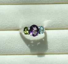 Load image into Gallery viewer, Exquisite Silver Ring with Aqua Marine, Amethyst, and Citrine Stones
