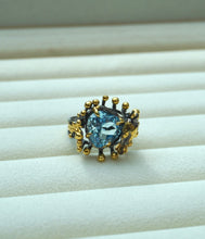 Load image into Gallery viewer, Silver Gold-Plated Ring with Aquamarine and Bird Detail