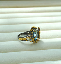 Load image into Gallery viewer, Silver Gold-Plated Ring with Aquamarine and Bird Detail