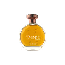 Load image into Gallery viewer, Evening perfume in a round clear bottle with a copper-colored cap on a white background