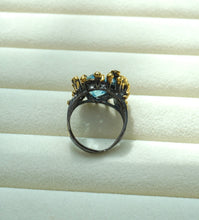 Load image into Gallery viewer, Glamorous Silver Gold-Plated Ring with Aquamarine and Bird Detail
