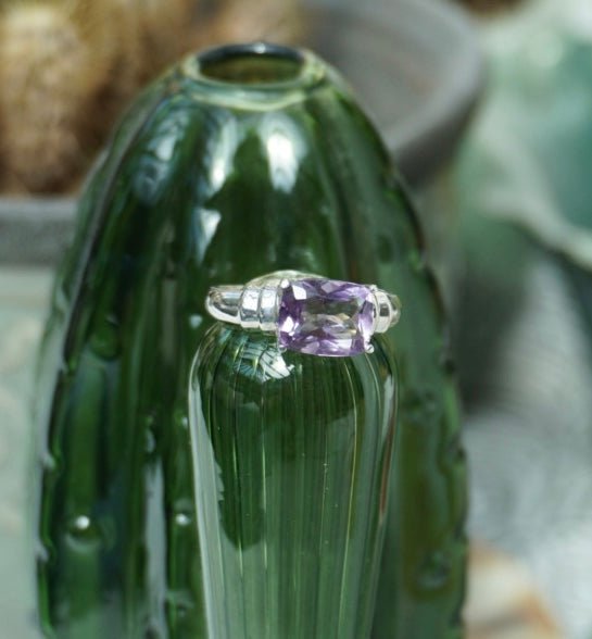 Silver Ring with Baguette-Cut Amethyst