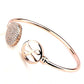 Pink gold bezel with 2 rounds on front with hayari logo
