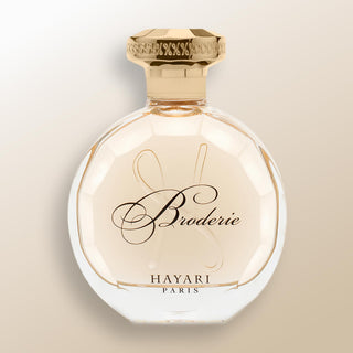 broderie eau de parfum for women by hayari paris. Elegant clear bottle wih gold cap