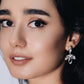 flower petal pendant earrings in silver and clear crystals
